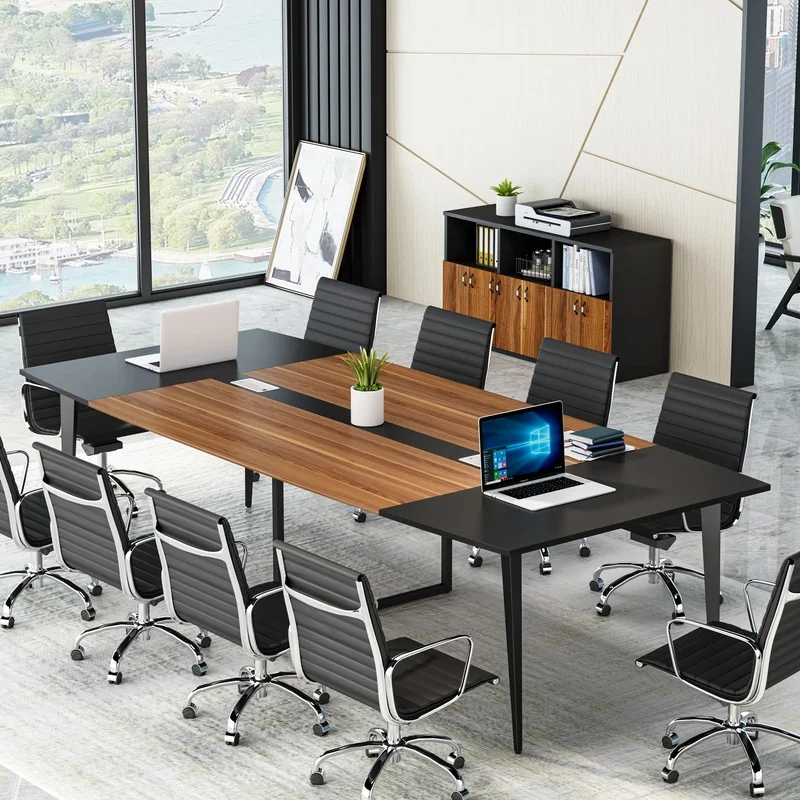 

8FT Conference Table, 94.48L x 47.24W x 29.52H Inches, Boat Shaped Meeting Table with Rectangle Grommet
