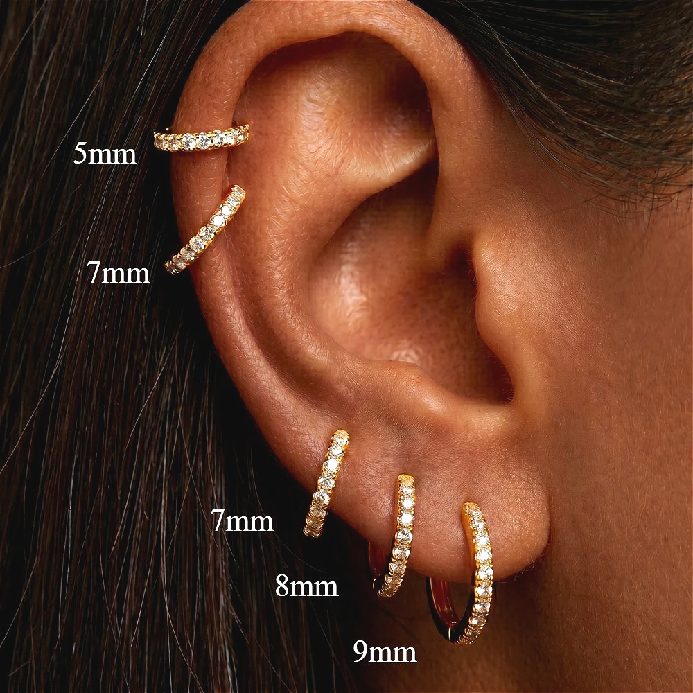 Mariasz Minimalist 5-9mm Copper Dainty Hoop Earrings Classic Crystal Zirconia Small Helix Tragus Gold Color Jewelry for Women