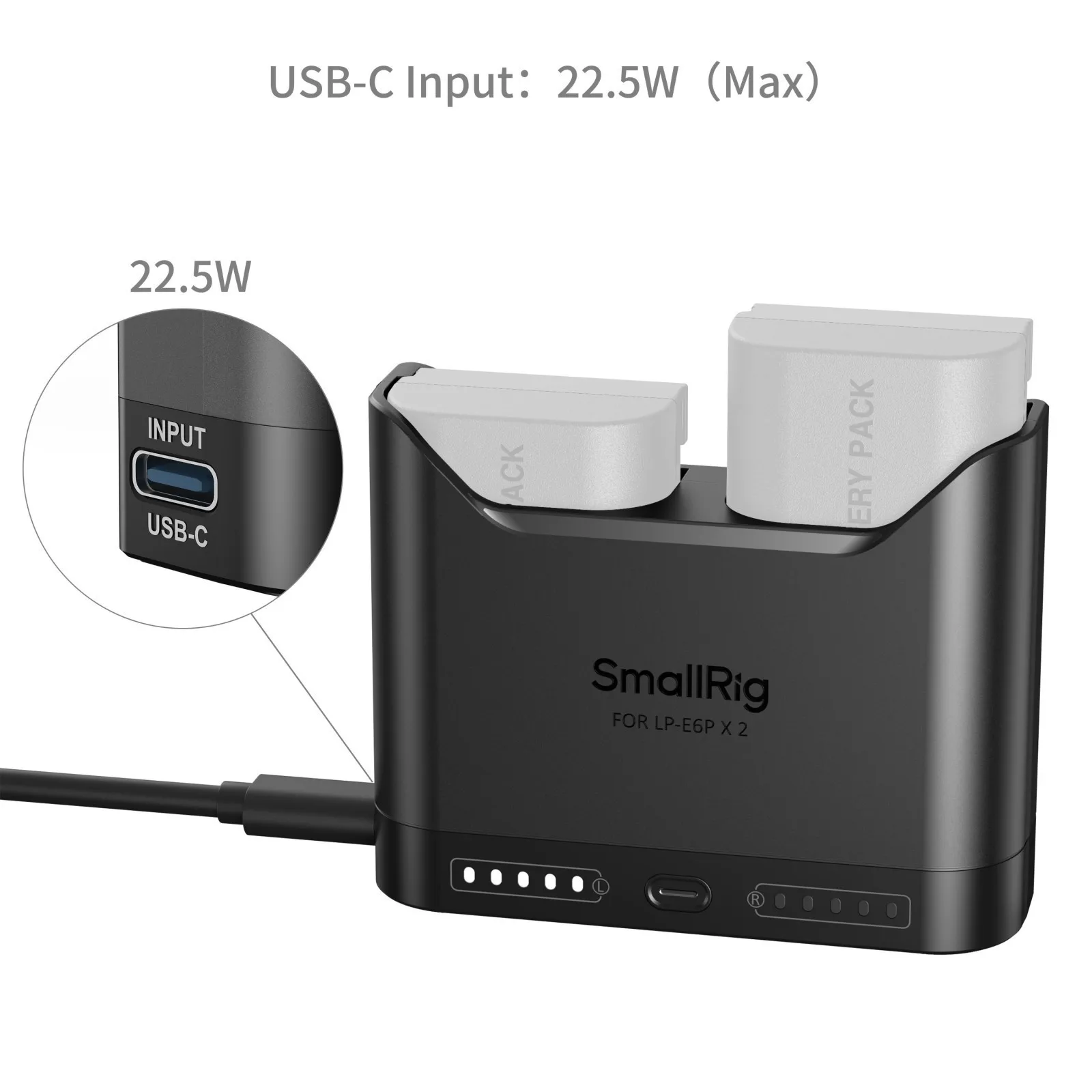 SmallRig LP-E6P LP-E6NH LP-E6N LP-E6 2h Dual Slot Camera Battery Charger for Canon EOS R6 Mark III R5 Mark II R7 5D Mark II