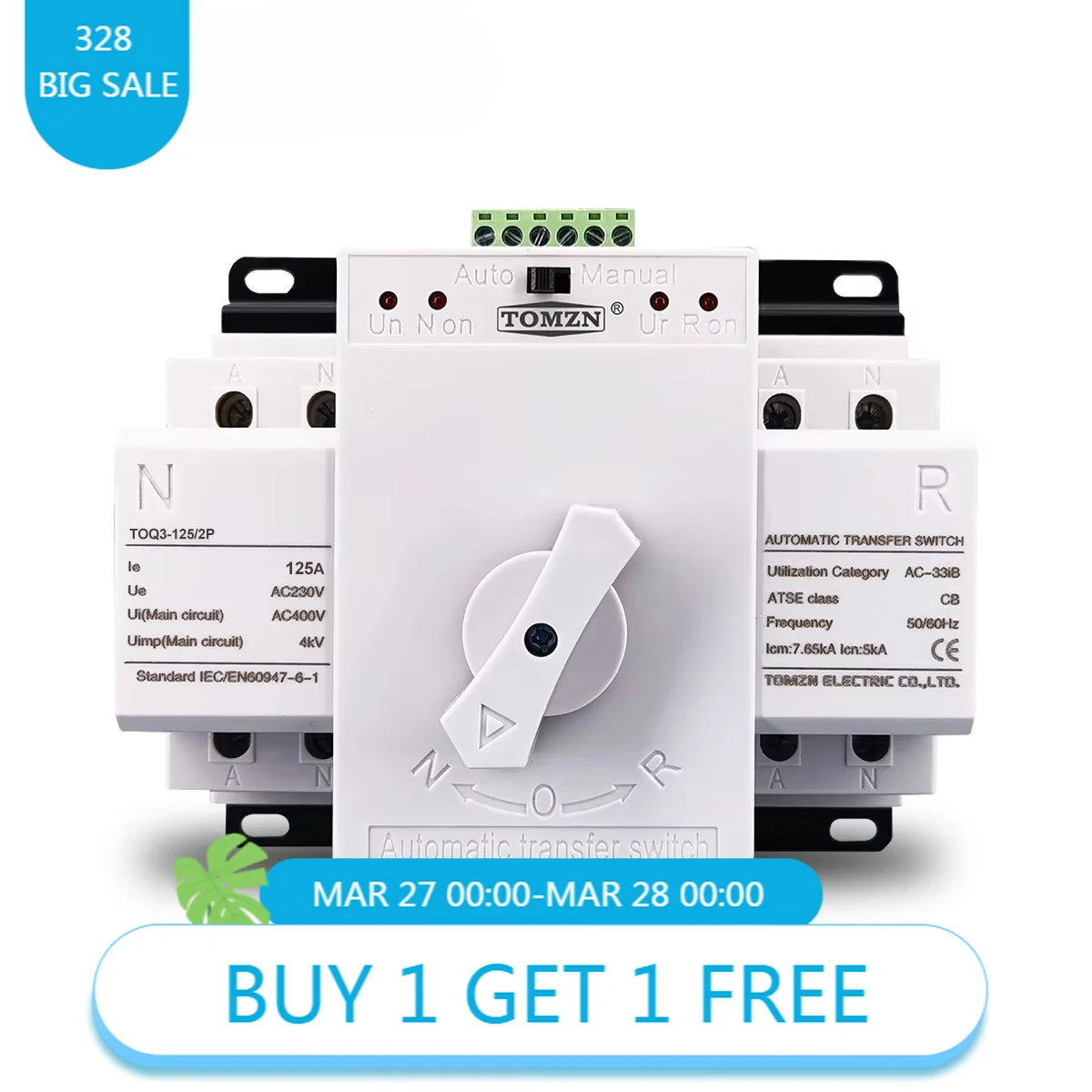 TOMZN TOQ3-2P/125 MCB Type ATS Dual Power Transfer Switch 2P 125A 230V PV City Power Generator