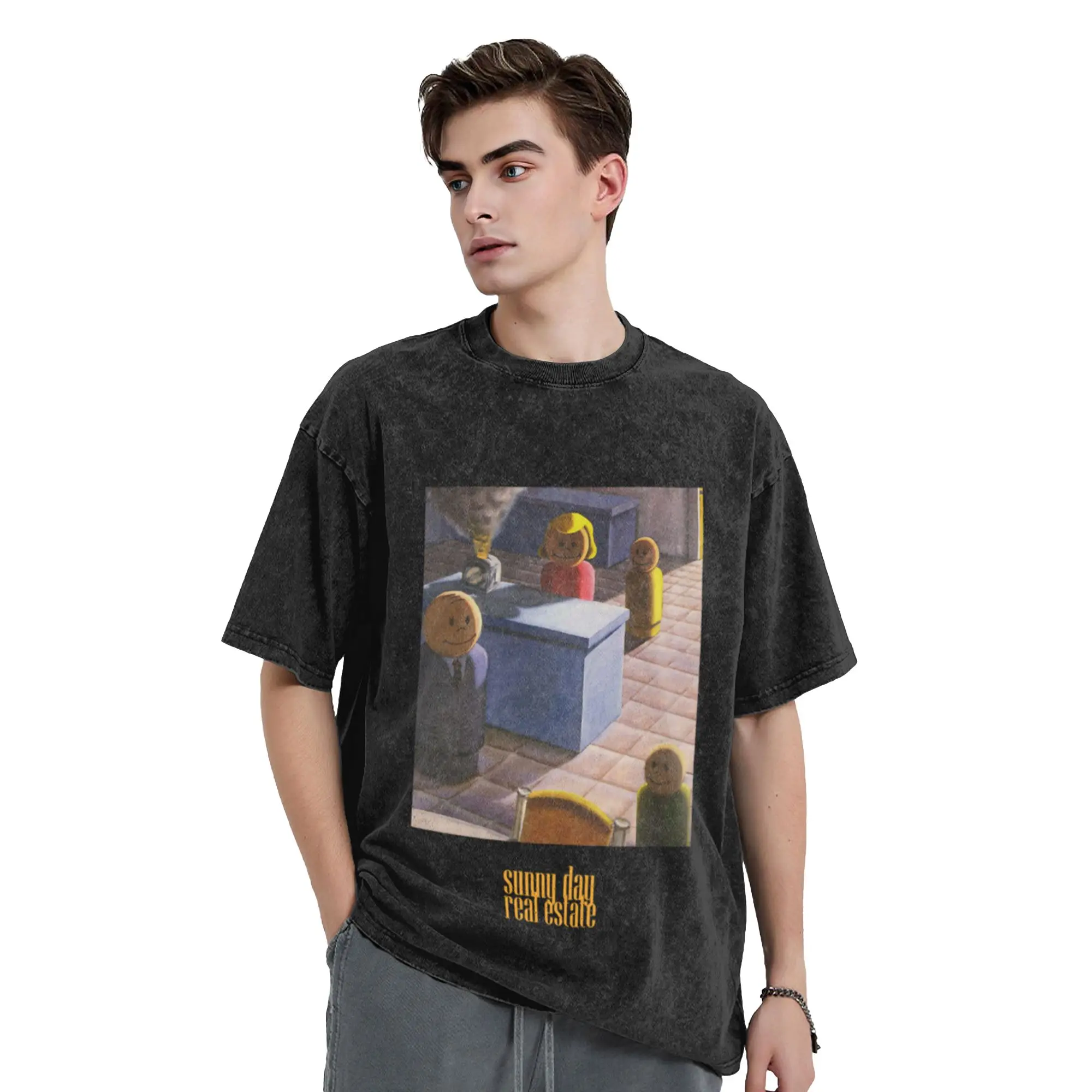 SUNNY DAY REAL ESTATE Classic Trendy A Washed T Shirt Men's Women's Oversized Cotton Tees Tops