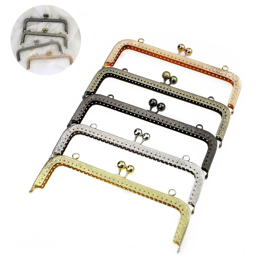 20cm Square Shape Embossing Beads Kiss Metal Purse Frame Clasp Lock Handbag Handle Purse Frames DIY Fashion Women Bag Accessory