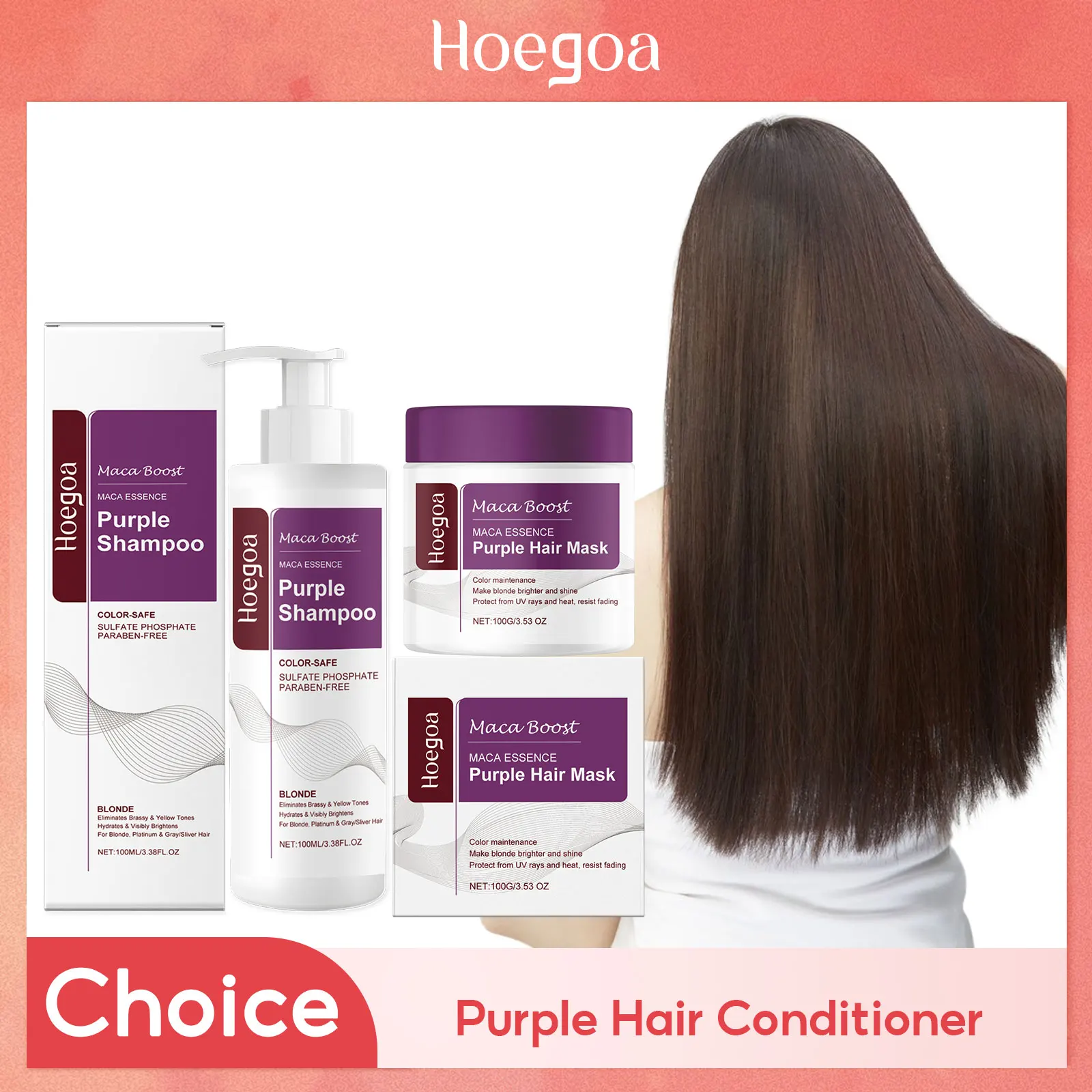 Champú morado Maca Boost, color amarillo que se desvanece después del cabello blanqueado, remedio para el cabello gris, mascarilla para el cabello morado no irritante para cabello seco y dañado