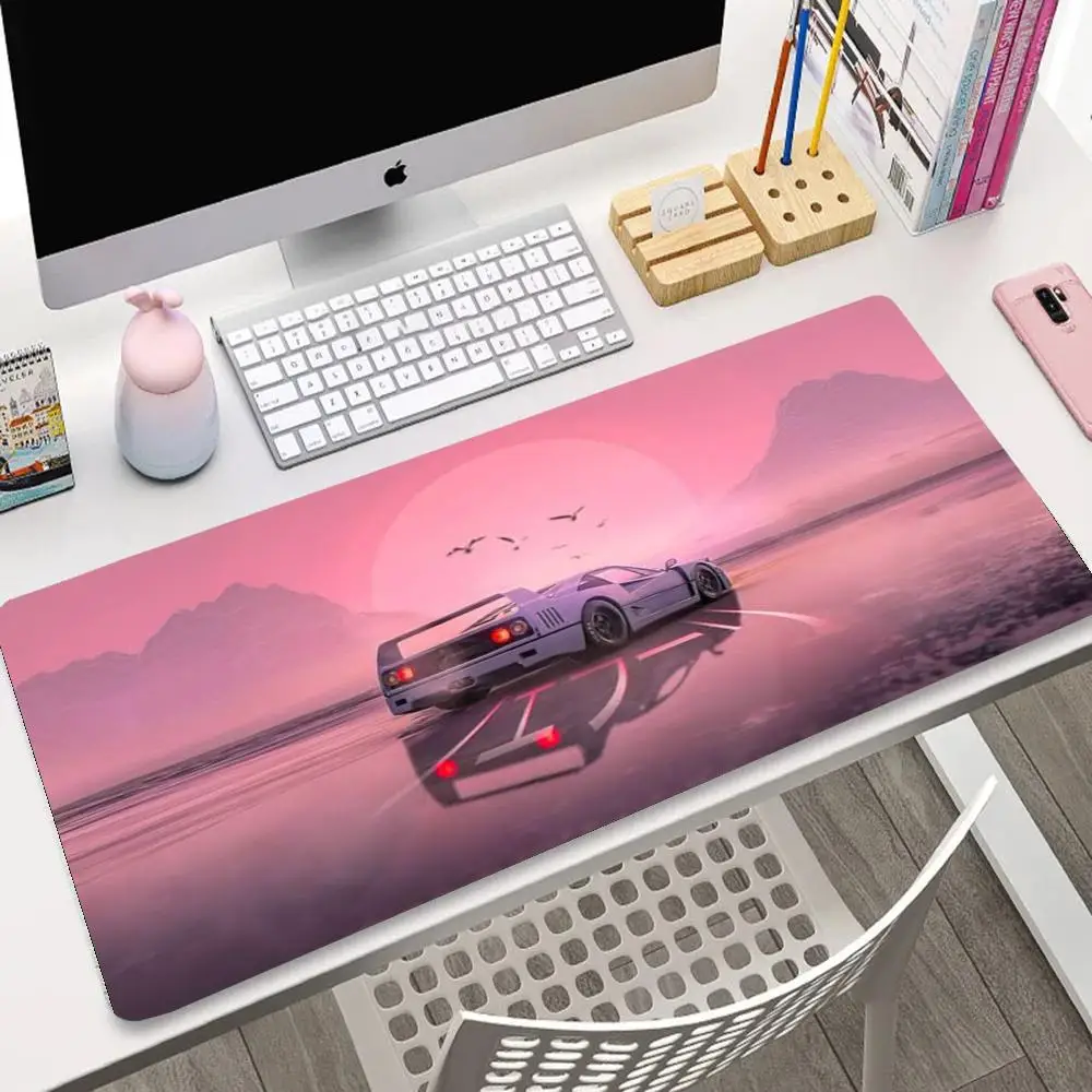 

Luxury sports car theme mouse pad pink romantic sunset gradient design oversized anti-slip desk pads thickened lock edge design