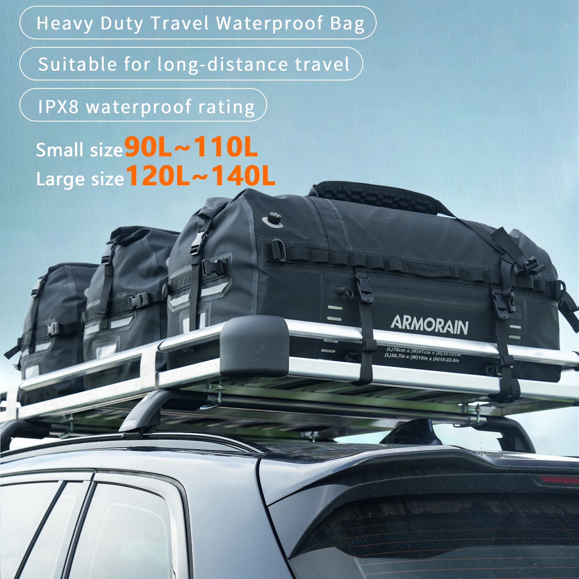 IPX8 Airtight Waterproof Travel Bag 100L 120L Large Capacity Duffel Bag with Durable Inflatable Strap for Long Distance Travel