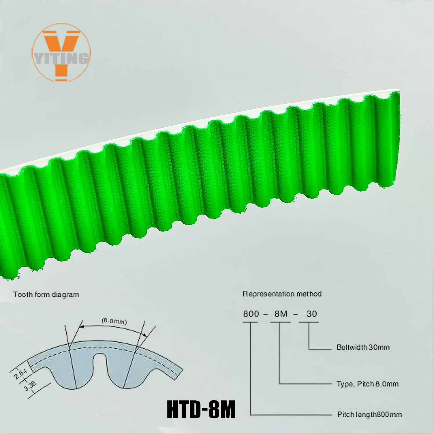 HTD8M Belt PU with Steel Core Synchronous Belt Anti-wear Reinforce Open Belt Width15/20/25/30/40/50mm Green Timing Belt