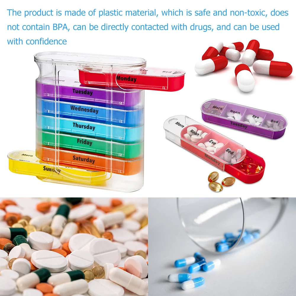 Pill Classify Box 28 Grids 7 Days 4 Times a Day Pills Storage Container Portable Capsules Vitamins Organizer Travel Old Man Chil