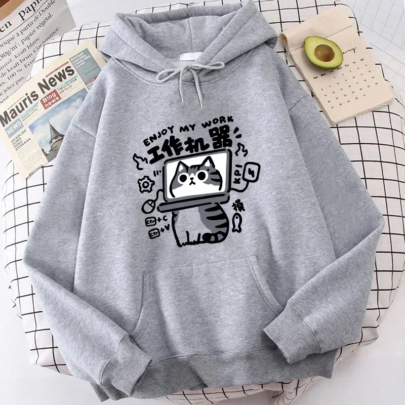 

Толстовки с мультяшным котом и абстрактной рабочей машиной с принтом, модные осенние мужские толстовки с длинными рукавами, уличная одежда, пуловеры, топы