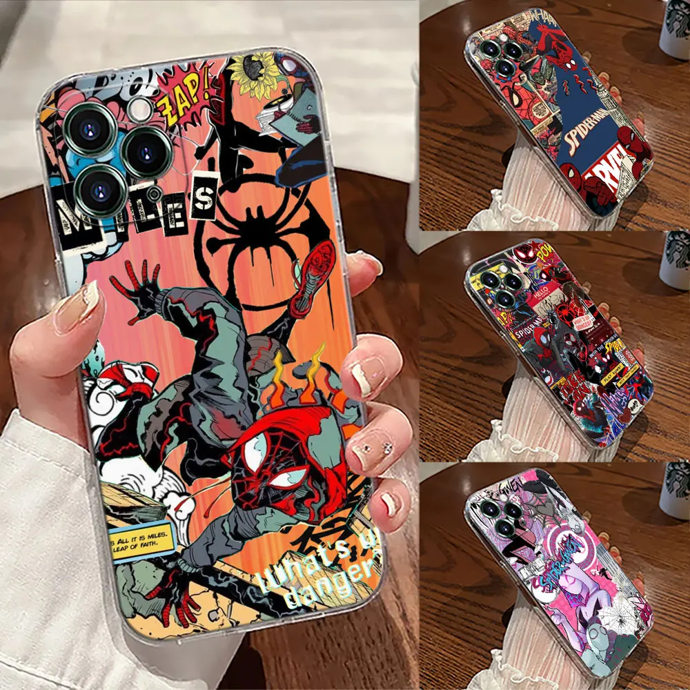 

Miles Morales Spiderman Gwen Transparent Phone Case For iPhone 17 Pro Max 17E 11 12 13 14 15 16 Pro Max Plus 17 Air 16E XS Cover