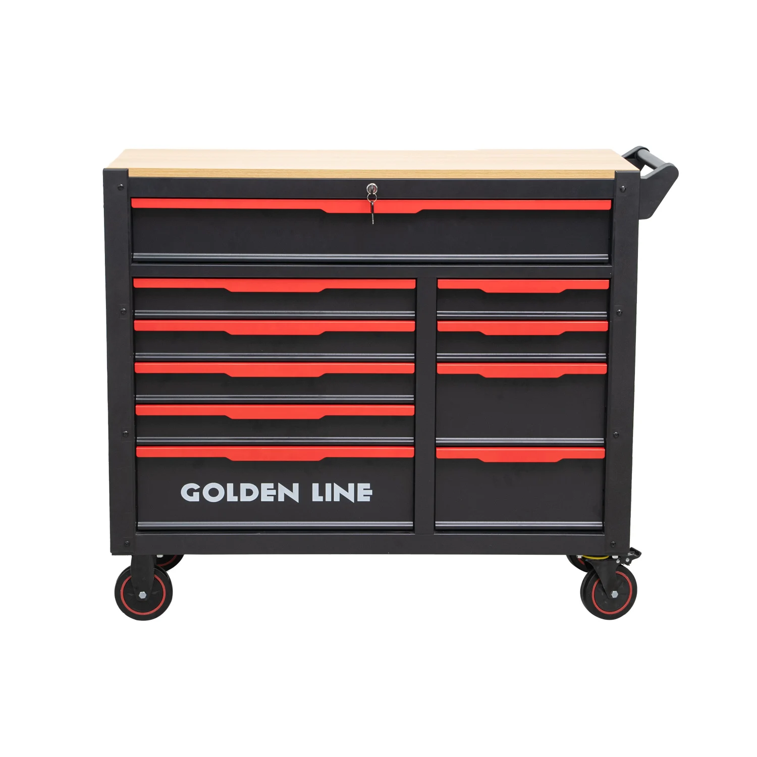 258pcs Heavy Duty Iron Toolbox Ten-Drawer Lockable Red Steel Wooden Top Customizable Tool Cart For Auto Repair Workshop OEM