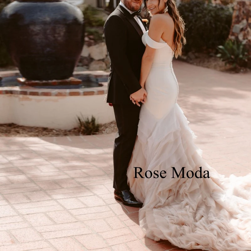 Rose Moda Off the Shoulder Straps Mermaid Ombre Wedding Dresses Destination Bridal Gown Custom Make Real Photo