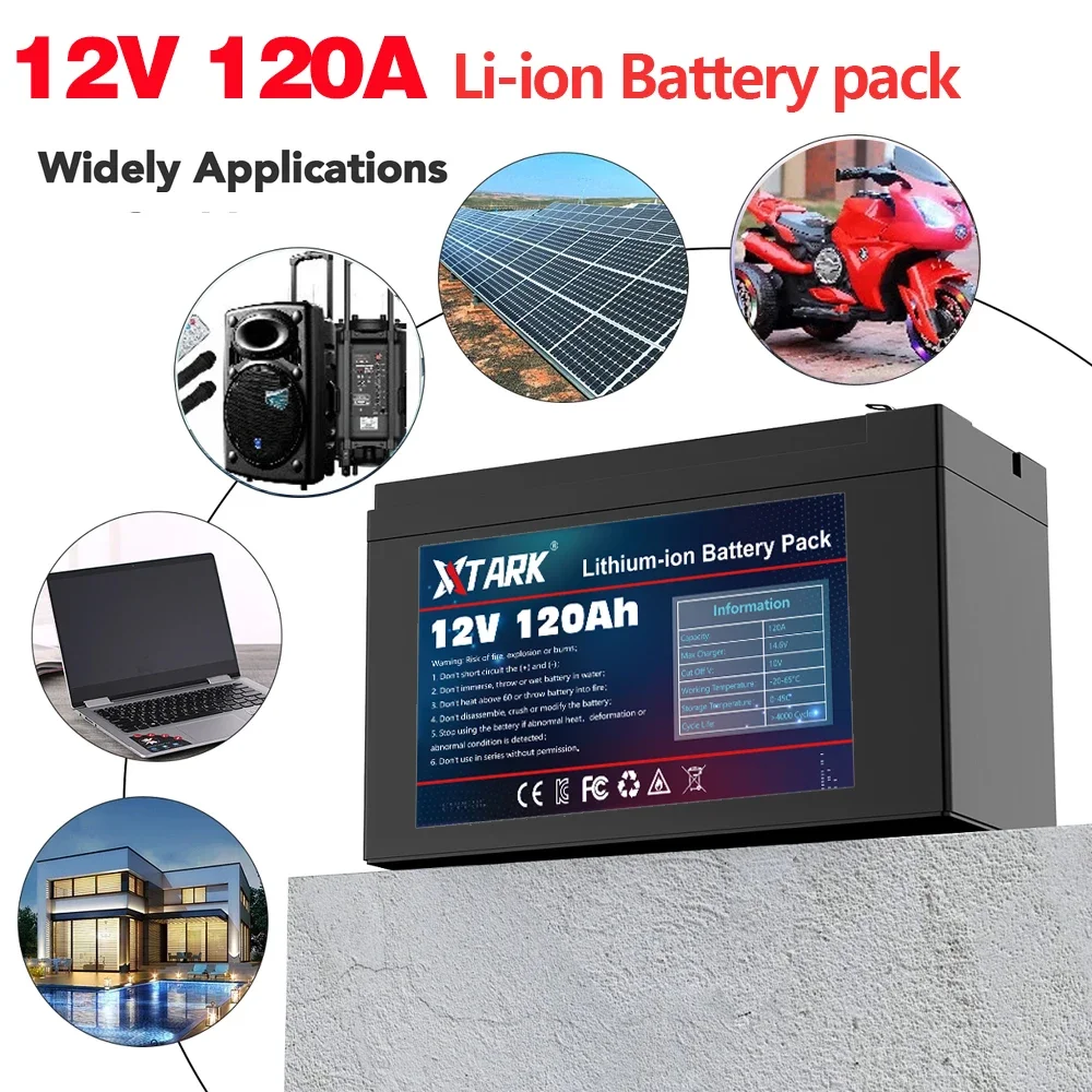 

12V Battery 120Ah 18650 lithium battery pack Rechargeable battery for solar energy electric vehicle battery+12.6v3A charger