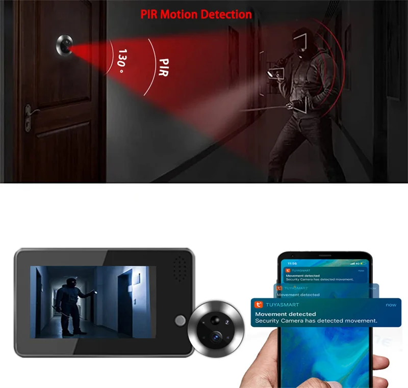 Tuya Smart 1080P WiFi Peephole Video Camera Home Security  Night Vision 4.3' FHD WiFi Peephole Video Door Camera