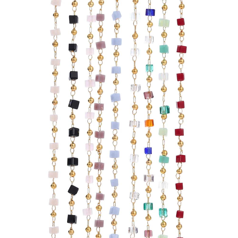 1Meter Stone Chain Black Square Cube Crystal Beads Chains for Necklace Bracelets Sweater Jewelry Making DIY Handmade