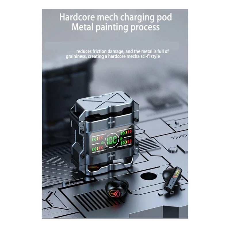 Hot-M60 Mecha TWS Sem Fio Bluetooth Fones De Ouvido, Toque De Cancelamento De Ruído Fones De Ouvido, Estéreo HD, Esportes, Impermeável, Auscultadores De Jogos