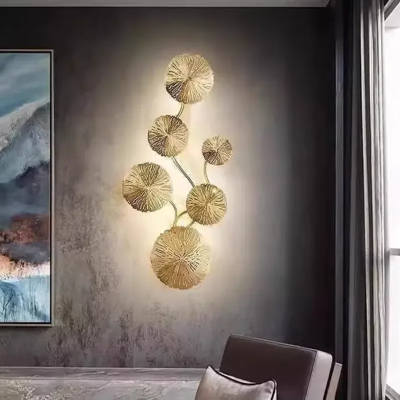 Postmodern Golden Lotus Leaf Bedroom Living Room Porch Aisle Creative Wall Light Background Wall Lamp