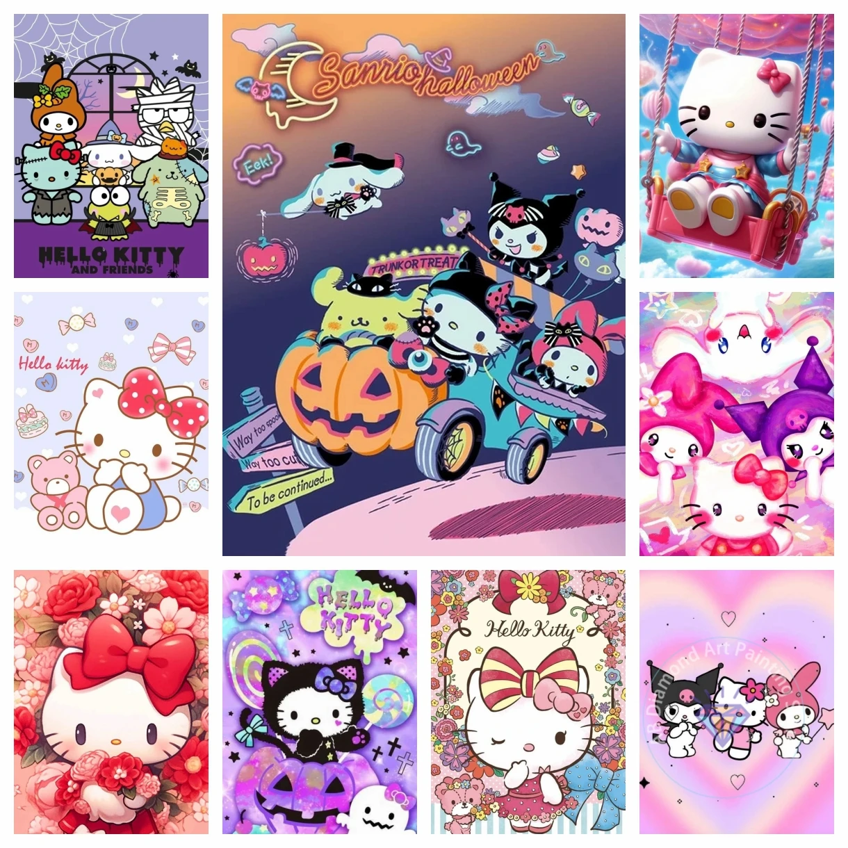 

New Sanrio Hello Kitty DIY AB Diamond Painting Cute Cartoon 5D Embroidery Handmade Mosaic Art Limited Edition Children's Gift