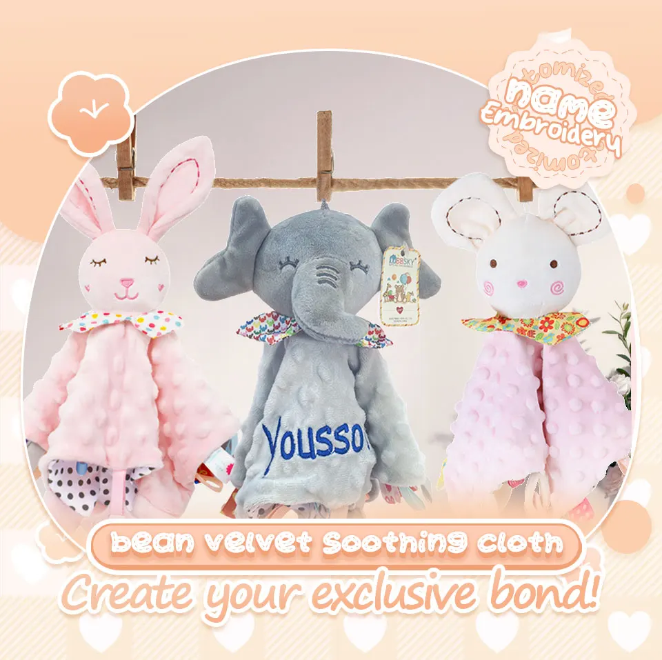 Anpassbare Baby Name Plüsch Tröster Decke Gefüllte Schlafpuppe Kinder Mode Schlafspielzeug Beruhigendes Handtuch Geschenk für Neugeborene – Detail 1