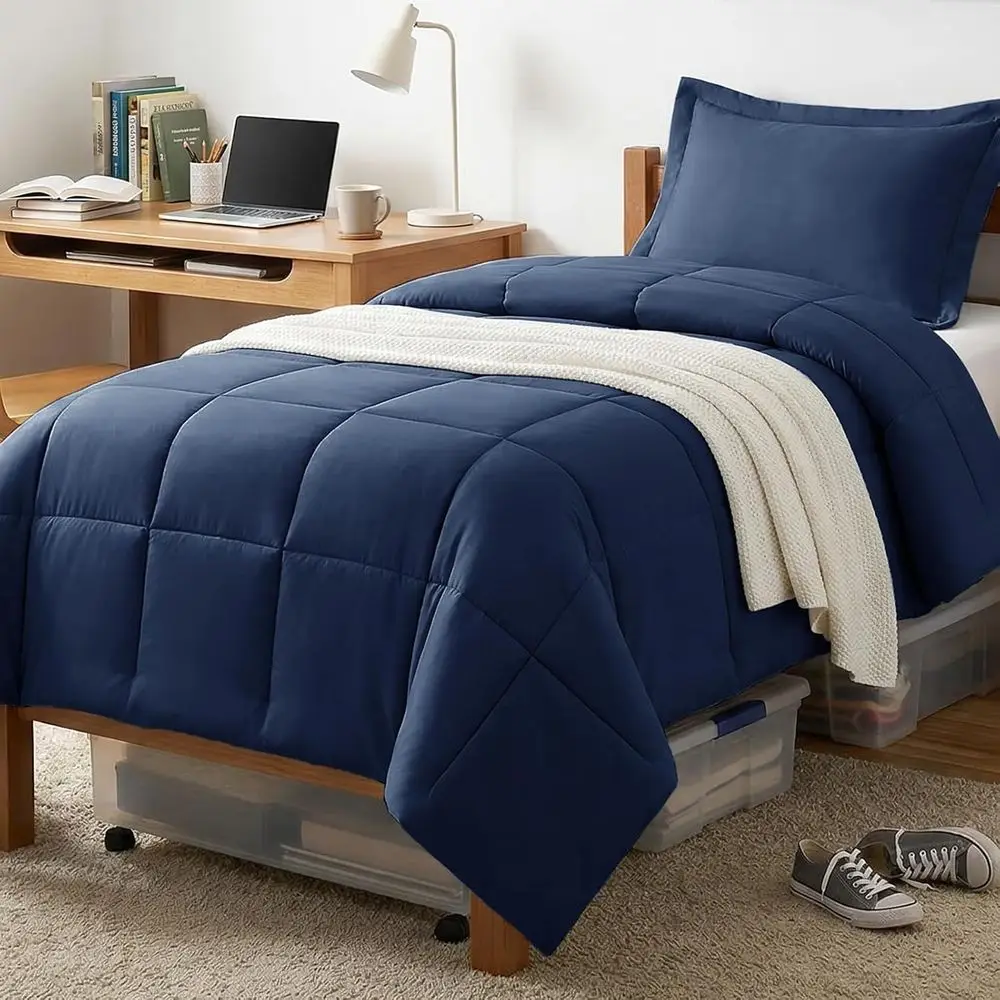 Twin/Twin XL Comforter Set Navy Blue - 270GSM Box Stitched Bedding Set for College Dorm & Back to School, Lightweight All Season