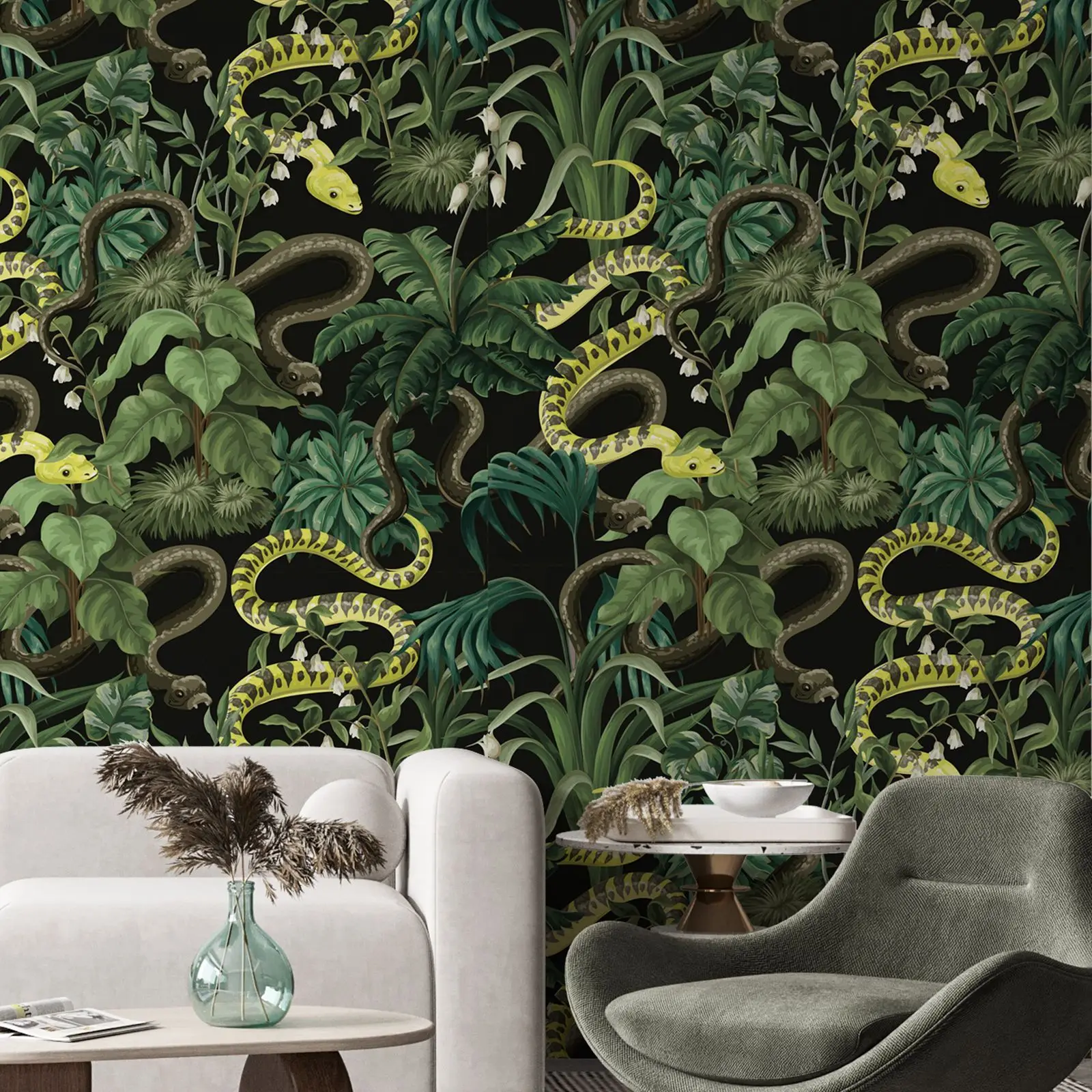 Botanical Wallpaper Mural,Peel and Stick Floral Wallpaper,Self-adhesive Snake Animal Wallpaper/Tradition Un-paste Without Glue
