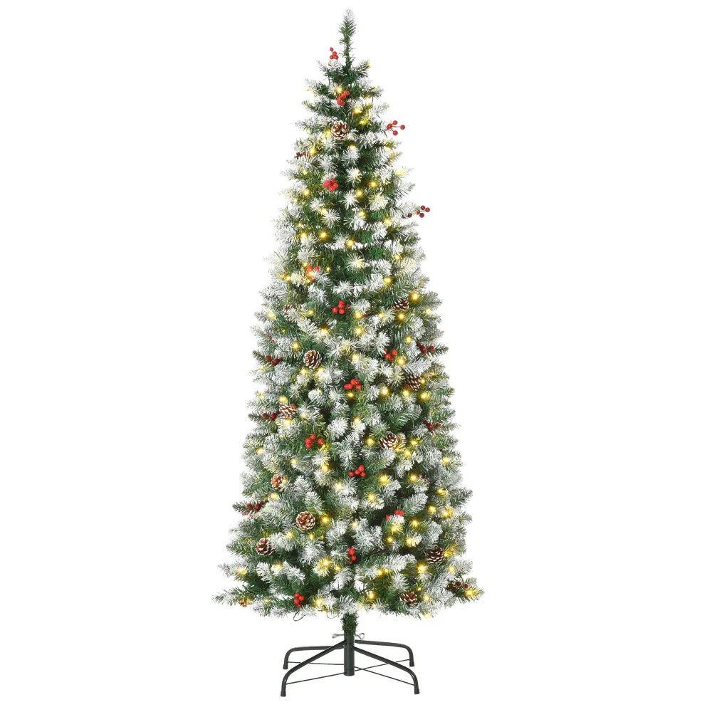 

HOMCOM 6ft Pre-Lit Snow-Dipped Artificial Christmas Tree, Realistic Branches, 300 LED Lights, Pine Cones, Red Berries, 618 Tips.