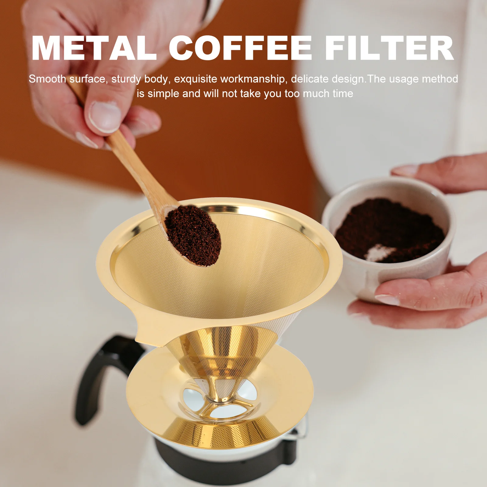 

1pcs Filter Cone Reusable Stainless Steel Double Mesh Coffee Dripper Coffee Maker Slow Drip Brewing Tool For Office