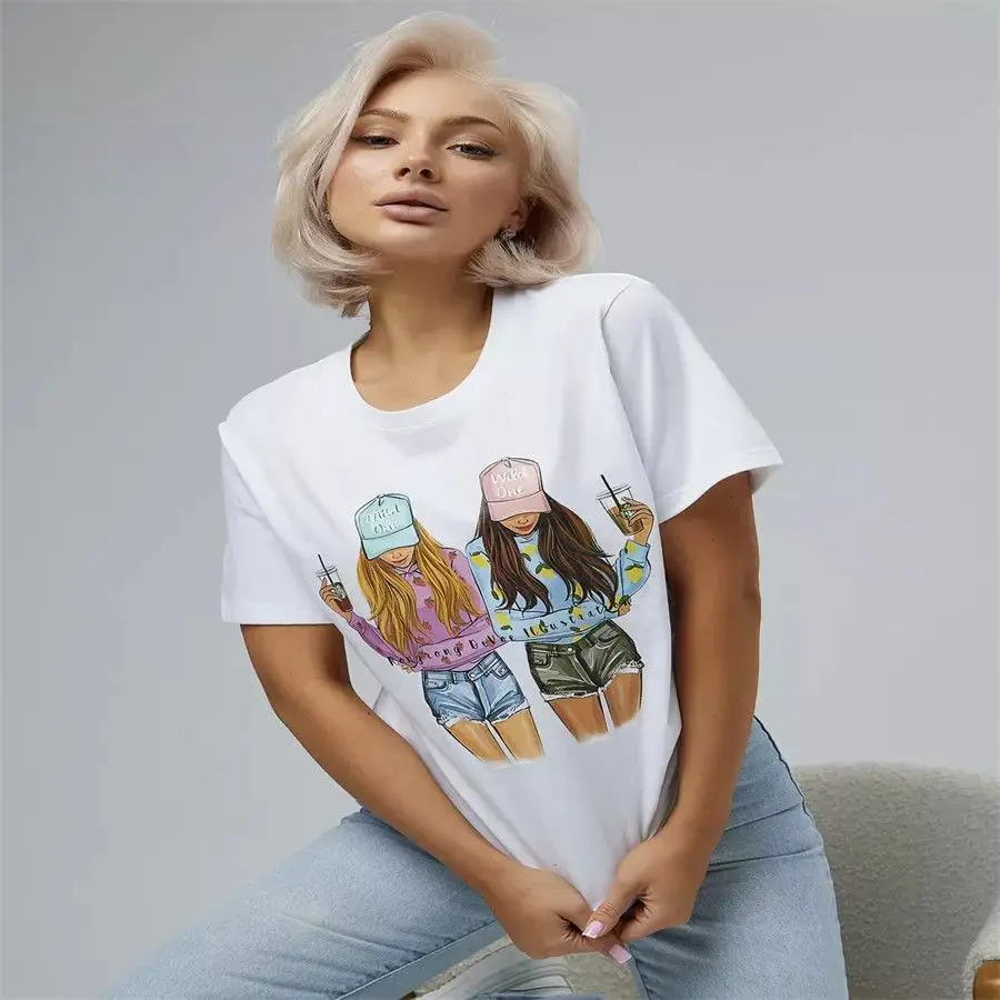 American Best Friend Print Graphic T Shirts Women Casual Short Sleeve Y2K Vintage Korean Streetwear T-shirts Kawaii Clothes