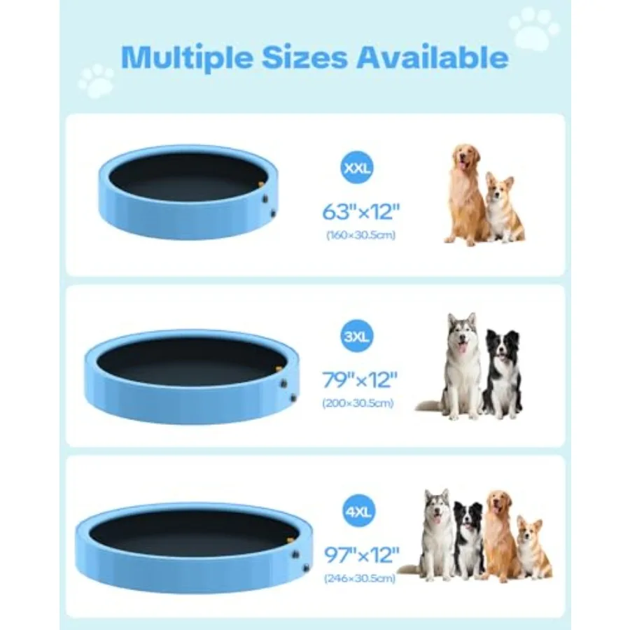 97'' Dog Pool with Sprinkler for Outdoor Backyard Use, Heavy Duty Hard Plastic, Blue, Foldable Non-Slip 2-in-1 Swimming Pool fo