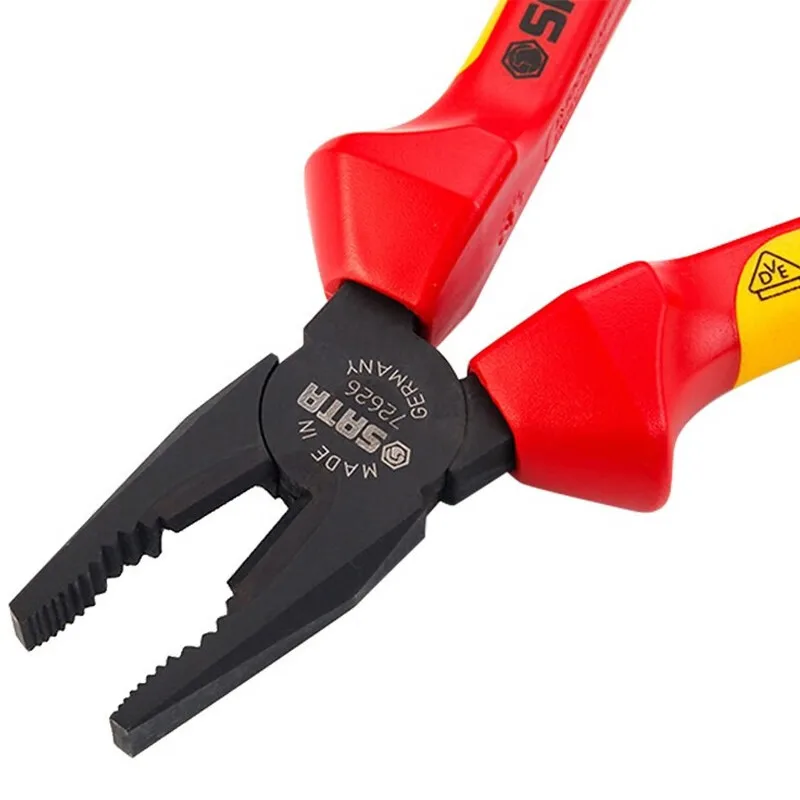 Sata 72626 Steel Wire Pliers VDE Insulated and Pressure Resistant, Labor-Saving Vise Pliers 7“