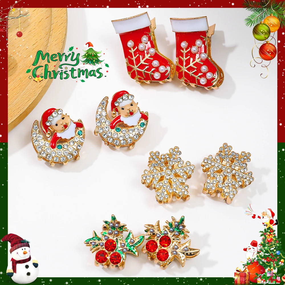 

：Christmas Hair Clips Set, 7/14 Pieces, Multi-elements of Red Stockings, Santa, Snowflakes & Berries, Large Holiday Hair Accesso