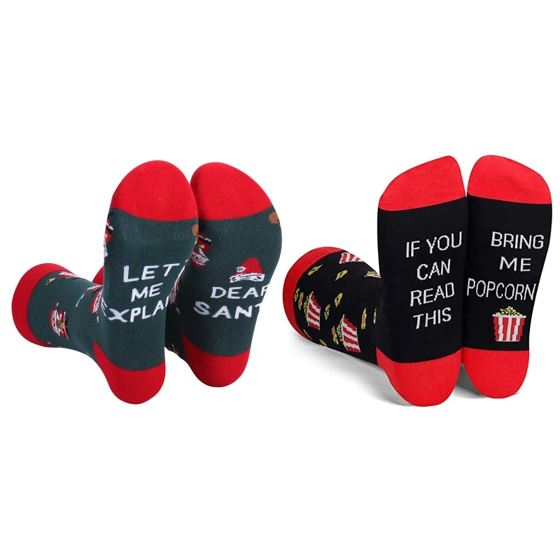 Women Christmas Holiday Socks Funny Novelty Dear Santa Read This Letters Print Xmas Hosiery New Year