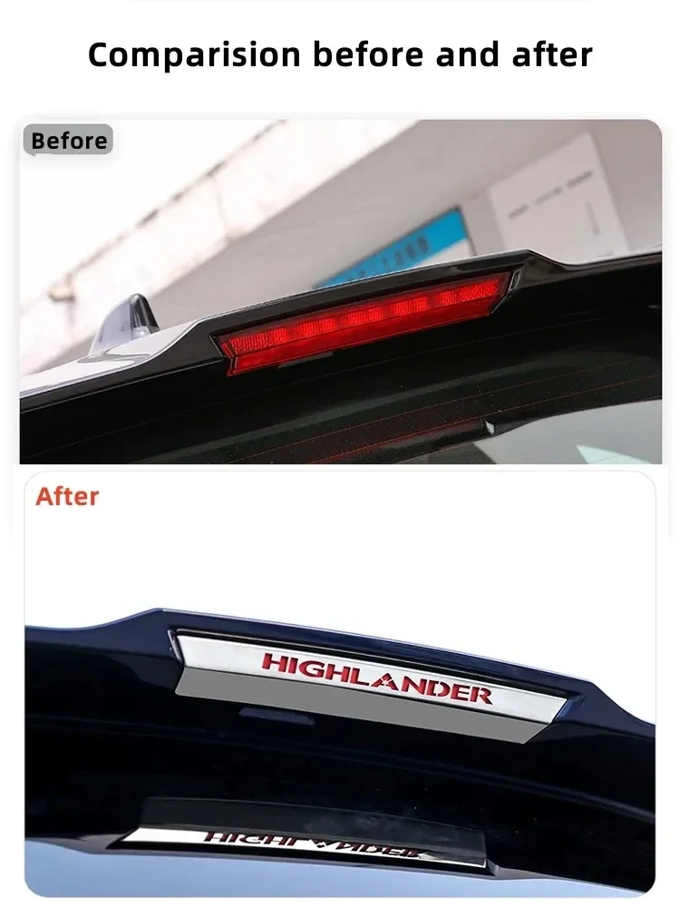 For 2022 2023 Toyota Highlander  Rear High Brake Light Cover Stainless Steel Trim Sticker Auto Exterior Accessories Decorative