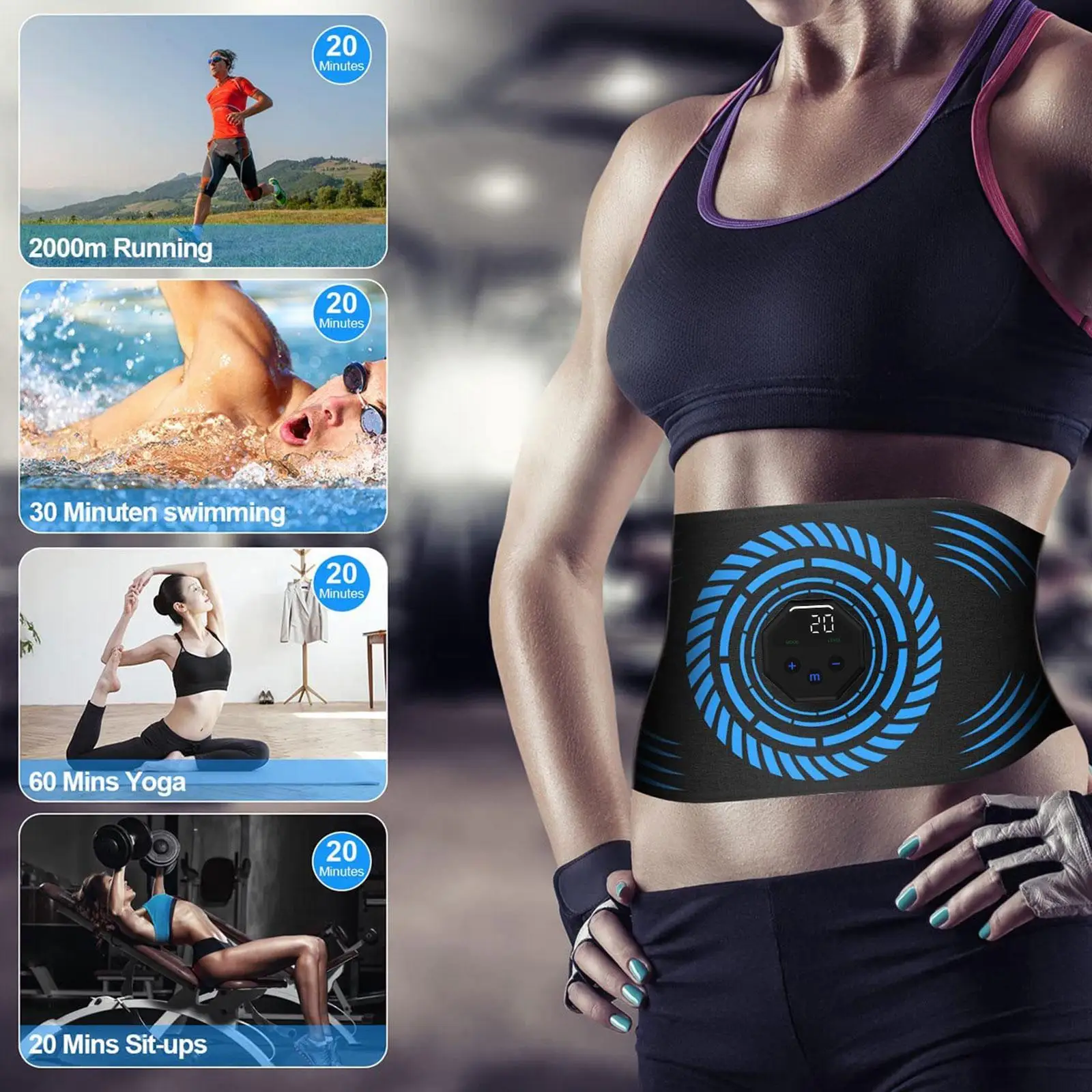 

ABS Stimulator Belt Men Women USB Ab Toner for Gym Office Abdomen Arms Legs