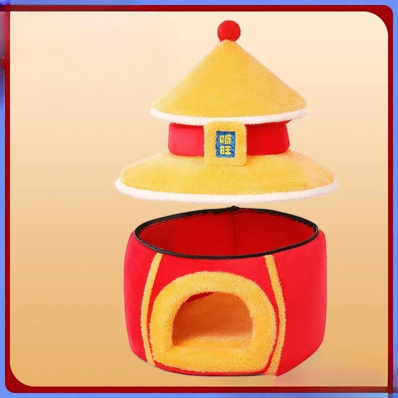 Cat Nest Closed Cat House Winter Warm Palace Style Cat House Removable and Washable