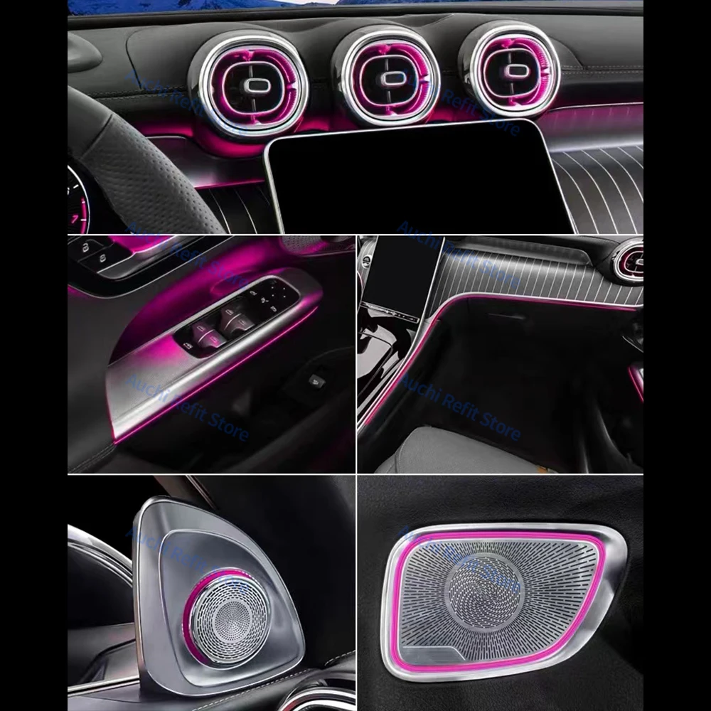 64 Color Ambient Light For Mercedes Benz W206 C-class Car LED Vent Turbine Air Outlet Nozzle Center Console Seat Decorative Lamp