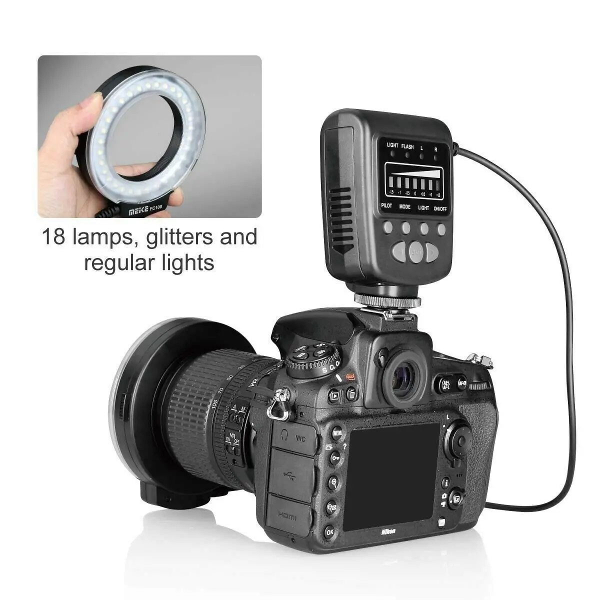 Meike FC-100 FC100 Manual LED Macro Ring Flash Light with 7 Adapter Ring for Canon Nikon Olympus Pentax Digital DSLR Camera