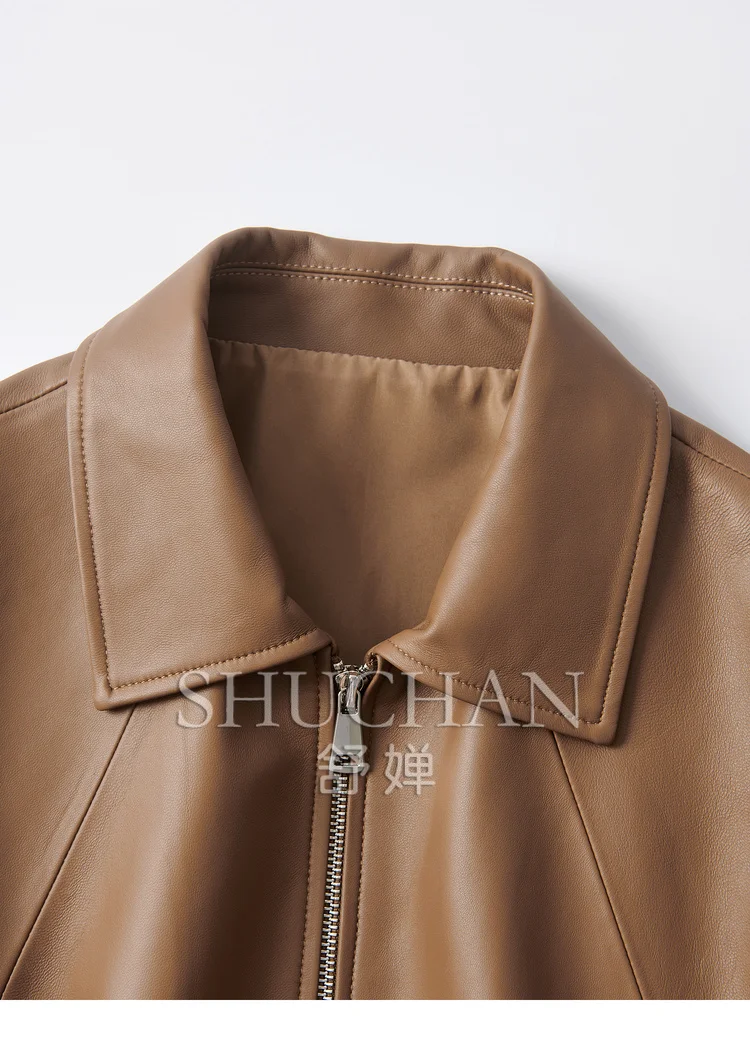 Chaqueta corta de piel de oveja para Mujer, abrigo de piel de oveja, elegante, a la moda, novedad de otoño, 2024