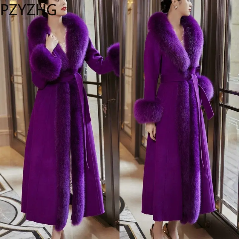 Women 2023 New Winter Mink Coat Long Cashmere Coat Fox Fur Collar Thickened Woolen Coat Imitation Fur All-match Hin Thin