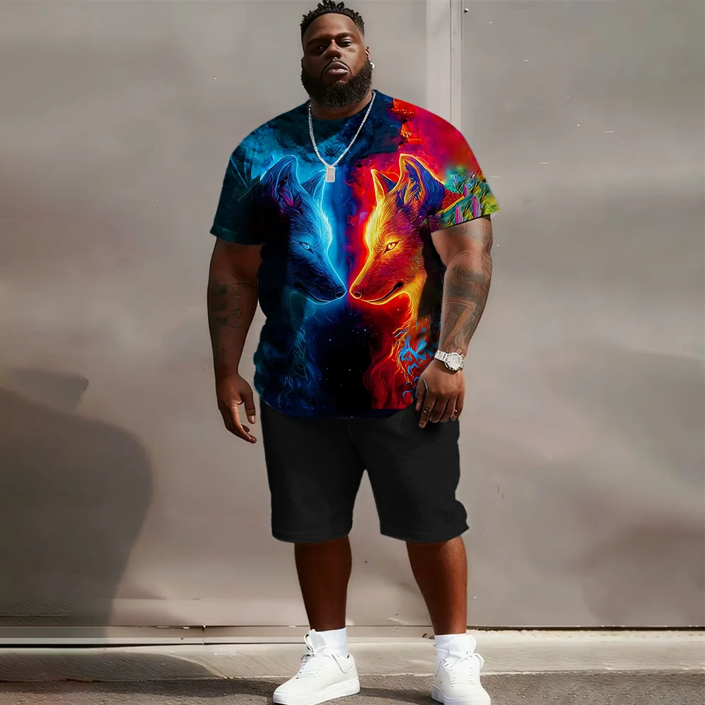 

Мужской комплект с короткими рукавами больших размеров S-9xl: Wolf-Edge Vibe — 2 предмета большого и высокого кроя, мягкая ткань, гладкие силуэты волка