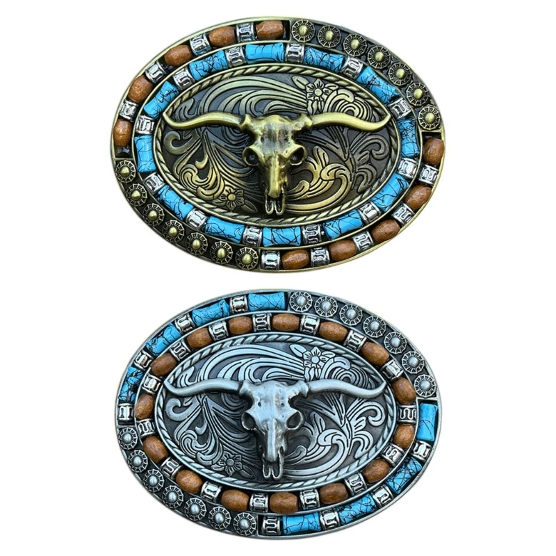 

Creatively Ox Skull Shape Buckle Belt DIY Components Western Heavy Rock Style Metal Belt Buckle for Adult Unisex