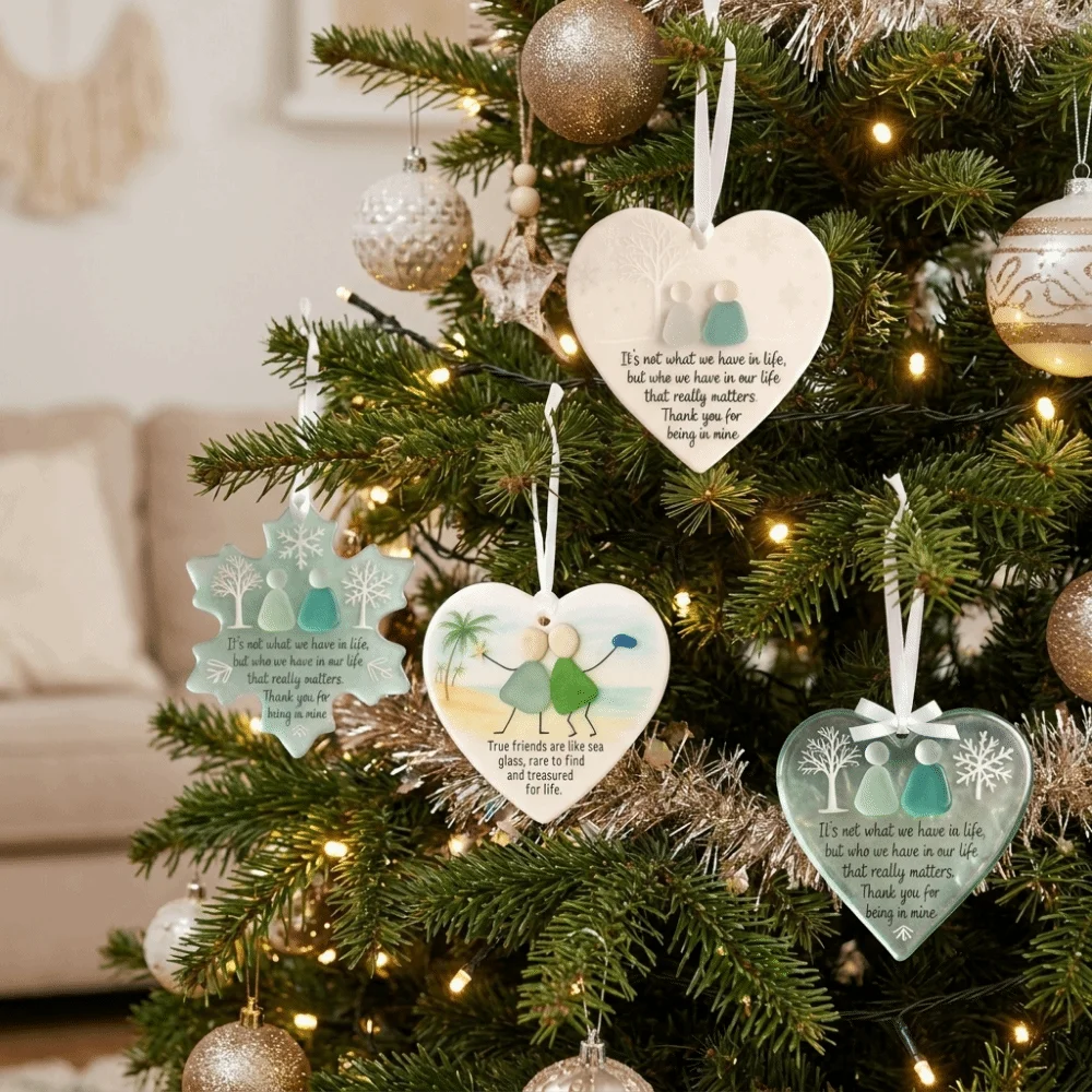 2D Flat Friendship Snowflake Handcrafted Heart-Shaped Snowflake-Shaped Ornament Hanging Acrylic Christmas Tree Snowflake Pendant