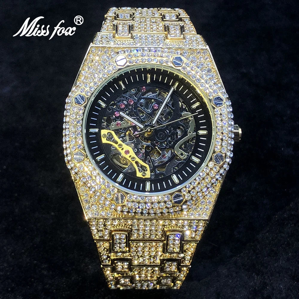 MISSFOX Automatic Mechanical Wristwatch Brand Luxury Men\'s Watches Transparent Luminous Hands Stainless Steel Watch Hot Sale