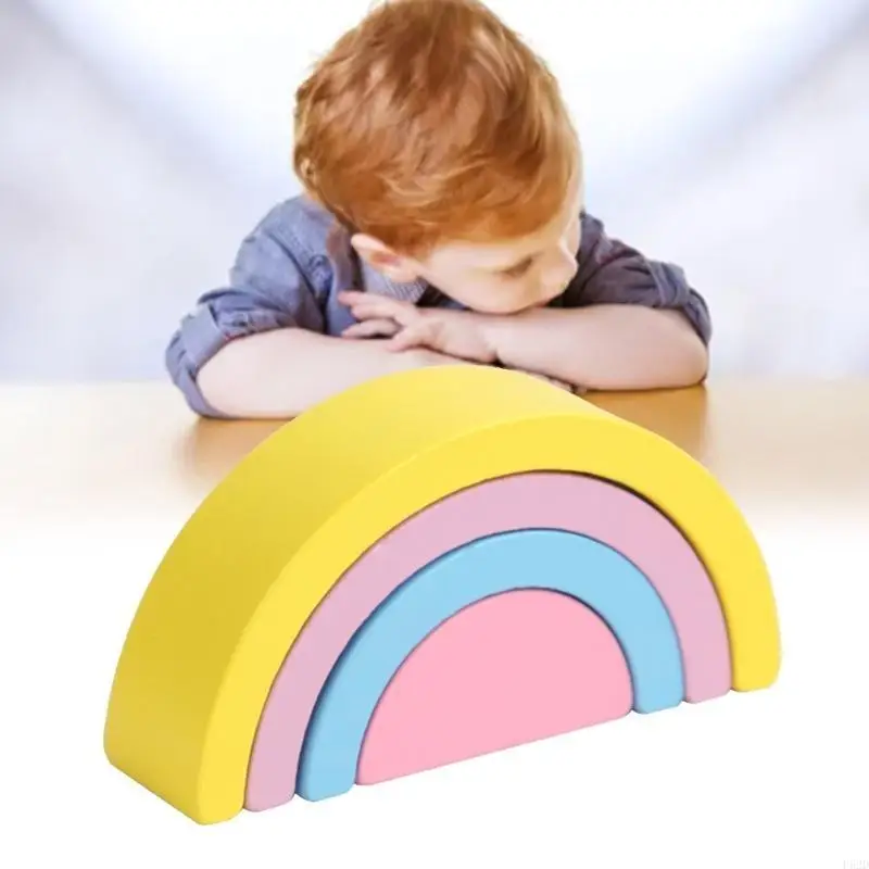 F62D Rainbow Building Block Apilador preescolar preescolar fino Juguete