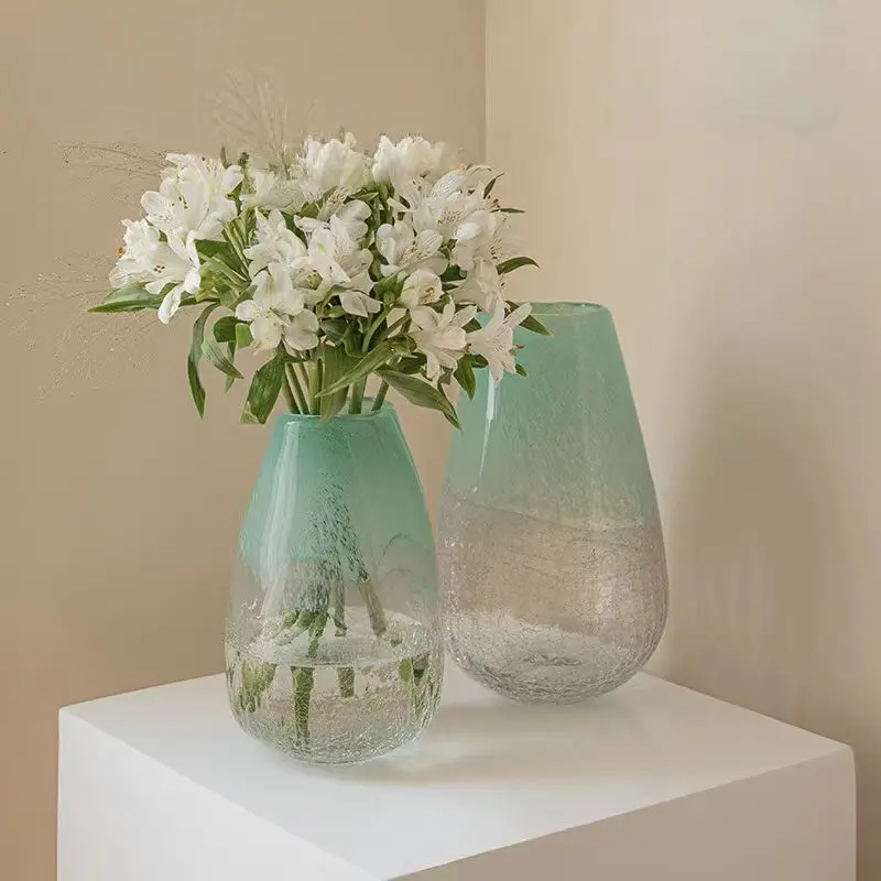 مزهرية زجاجية مطابقة الألوان مصنوعة يدويًا على طراز العصور الوسطى، وطاولة طعام لغرفة المعيشة، ومزهرية كلاسيكية مائية، وديكور فاخر وخفيف الوزن #3