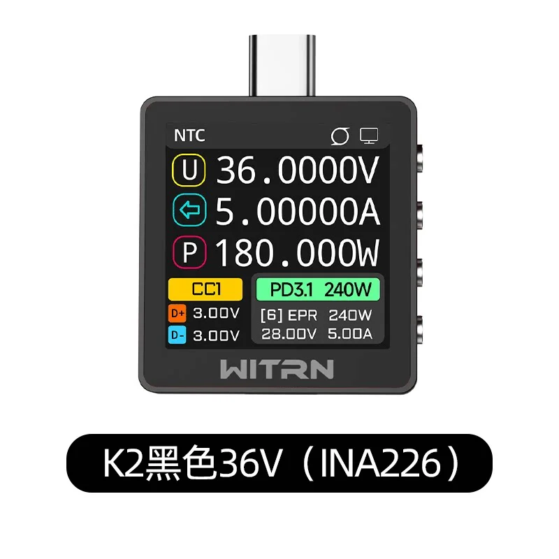 

WITRN K2 voltage and current meter USB tester PD3.1 fast charging protocol detection decoy 28VEPR color screen 140W mobile phone