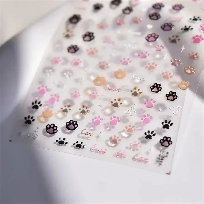 Cute Jelly Pink Cat Paw Print Lovely Kitty Puppy Dog Cartoon 5D Embossed Relief Self Adhesive Nail Art Sticker 3D Manicure Decal