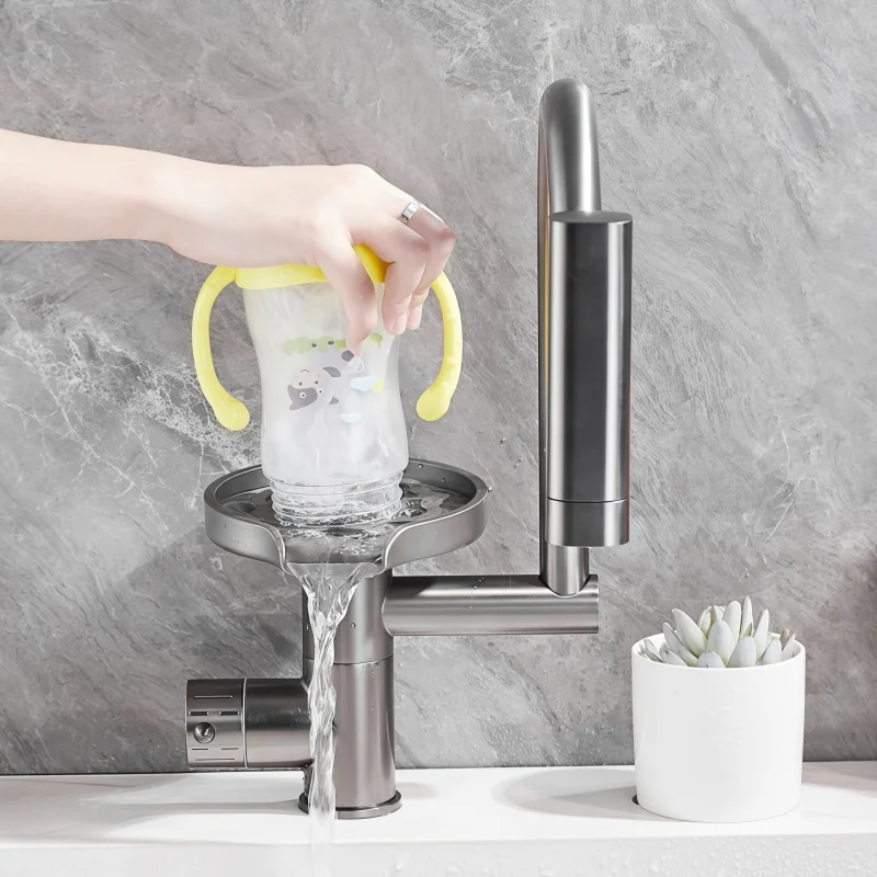 Kitchen Sink with Cup Washer Faucet Integrated High-Pressure Dish Basin Cup Rinsing Magic Tool Automatic Pressing Self-Rotating