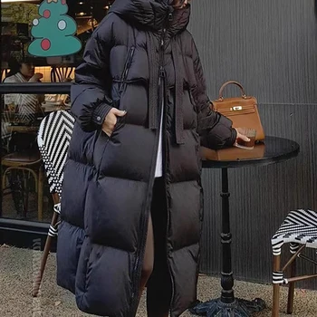 المرأة أسفل القطن وسادات مبطنة الكورية سميكة الدافئة معطف طو...