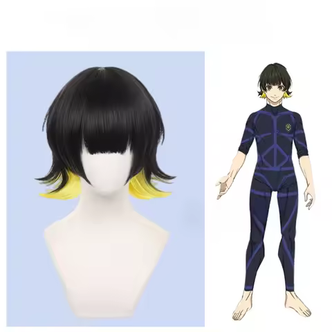 Anime Blue Lock Bachira Meguru Cosplay Wig Black and Yellow Color Short Hair Man Football Player Halloween Roleplay Wig