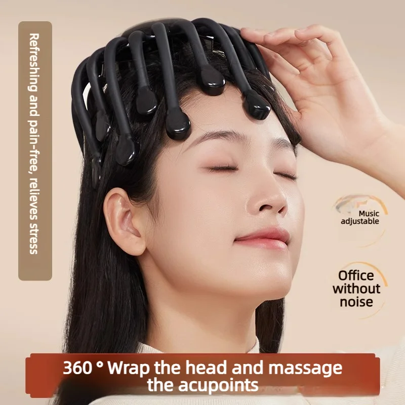 

Массажер для головы с 20 насадками, оранжевый, с красным светом, вибрацией, в форме осьминога, для расслабления, снятия стресса и мигрени